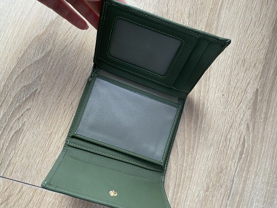 Portofel din piele naturala verde kaki nou