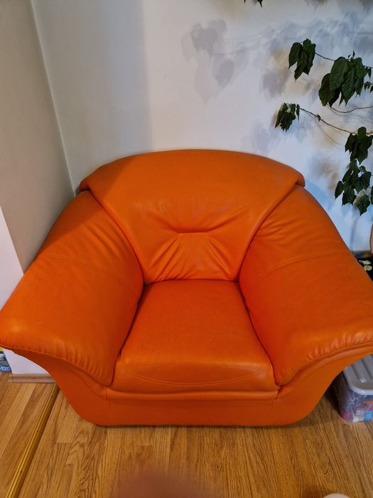 Canapea extensibila din piele ecologica cu 2 fotolii