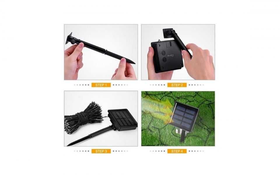 Instalatie brad solara, alb cald, 100 LED, 10M, IP44, fir negru