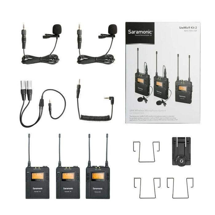 2бр. Комплекта Безжични Микрофони тип брошка Saramonic UwMic9 kit2 x2 + HU9 микрофон /2x приемникa и 4x предавателя/