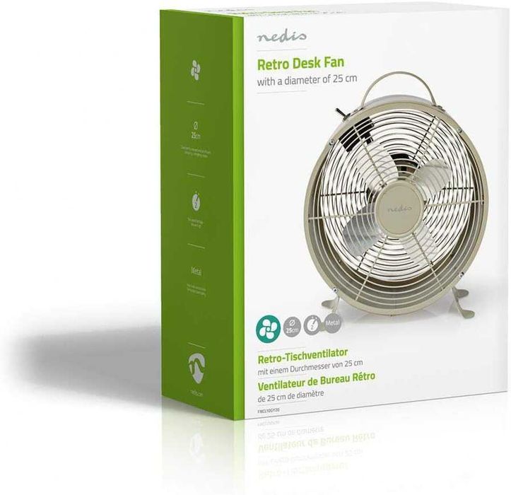 NEDIS Ventilator Retro de birou 250 mm 20W 2 viteze Metalic Crom 230V