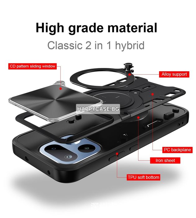 Realme 16 Pro+ 5G / GIANT RING Удароустойчив кейс гръб с пръстен