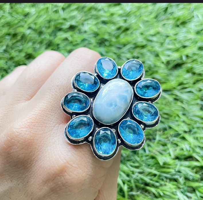 Inel argint 925 cu larimar și topaz bleu