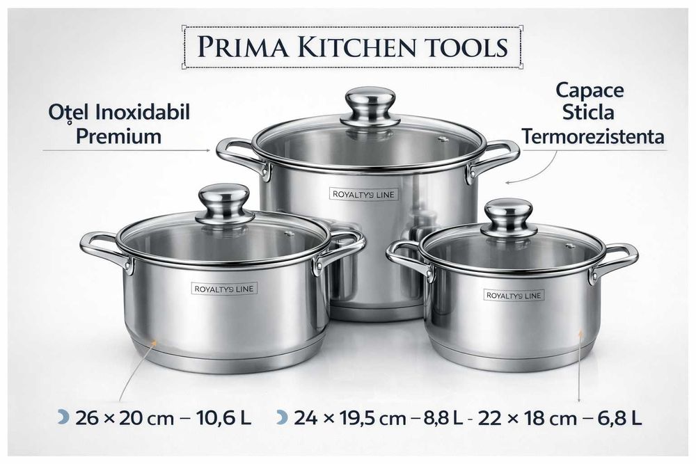 Set oale inox Prima Kitchen Tools, 6 piese, capace sticla Royalty Line