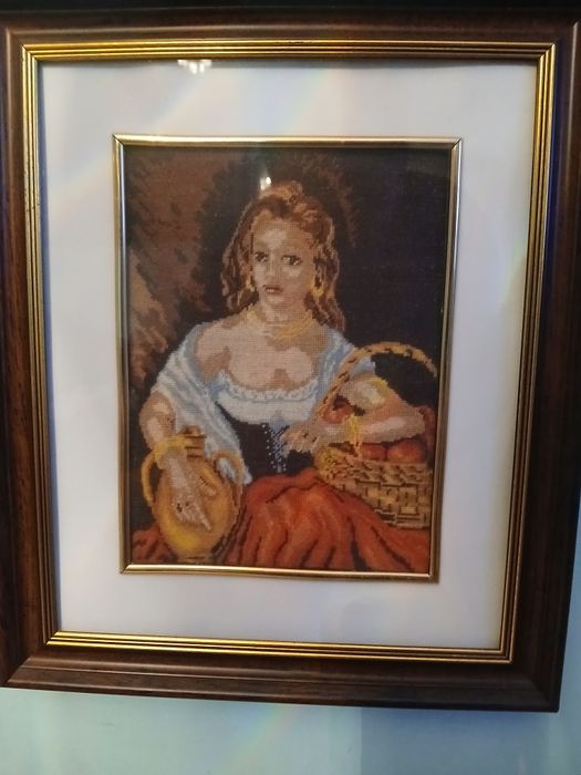 Goblen cusut manual. Bella sau fata cu fructe