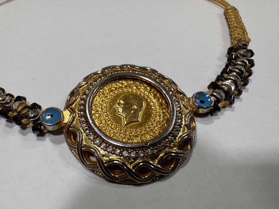 Гривна със златна паричка 14k Кемал Ататюрк