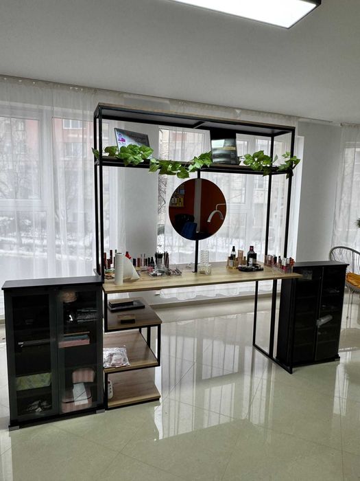 Masă profesională de machiaj cu oglindă + 2 dulapuri negre