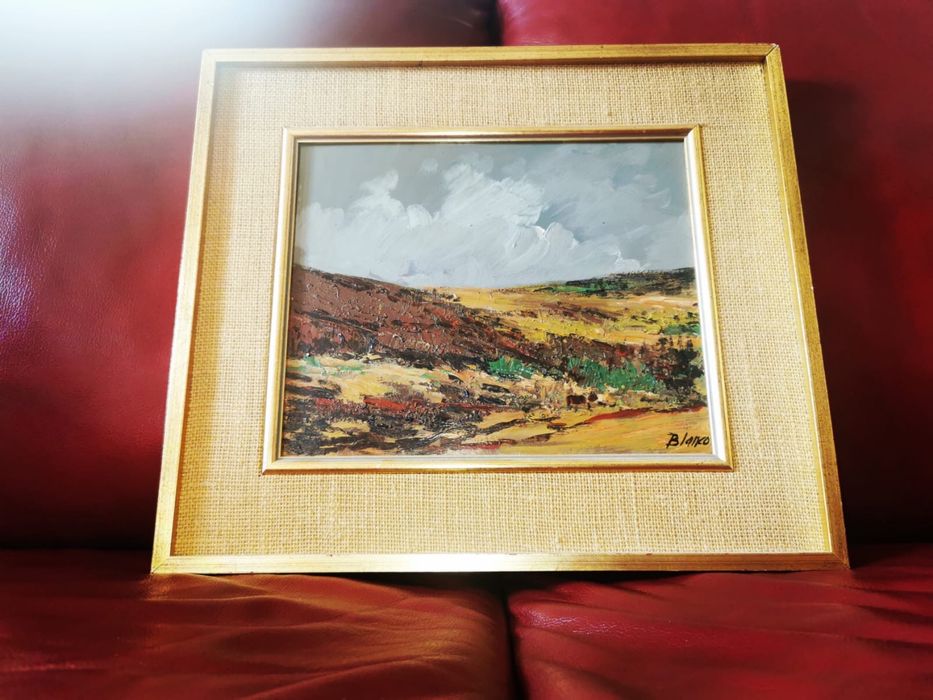 Картина масло пейзаж импресионизъм в рамка паспарту авторска подпис