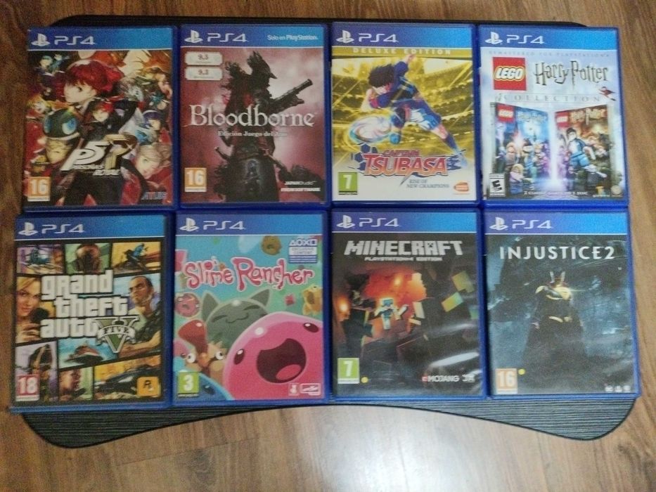 Colecție jocuri PS4 - Persona 5, Bloodborne, GTA V, Tsubasa, CoD, FIFA, LEGO.