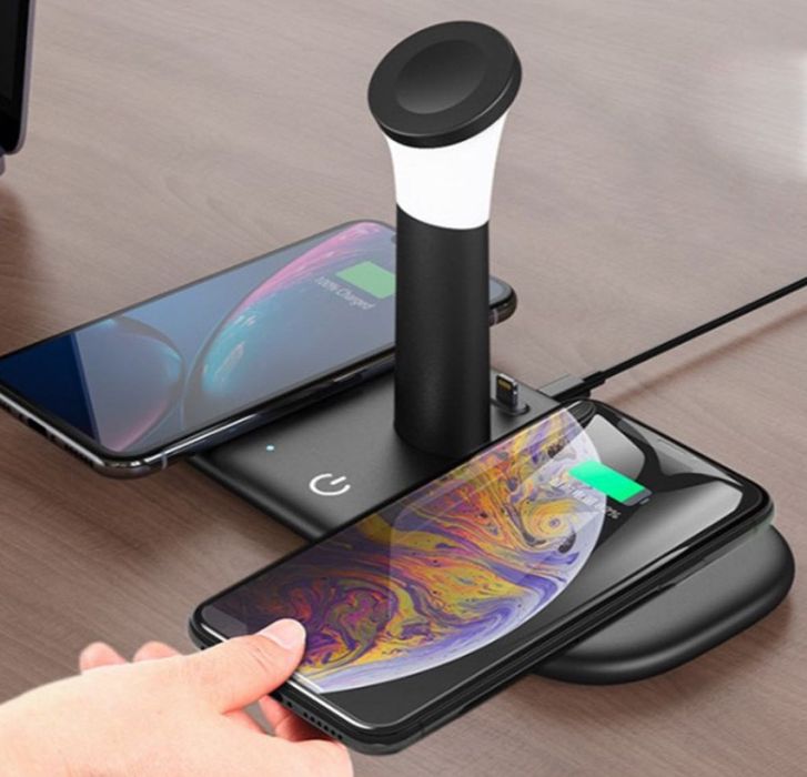 Безжично зарядно за мобилни устройства 3 в 1 + лампа