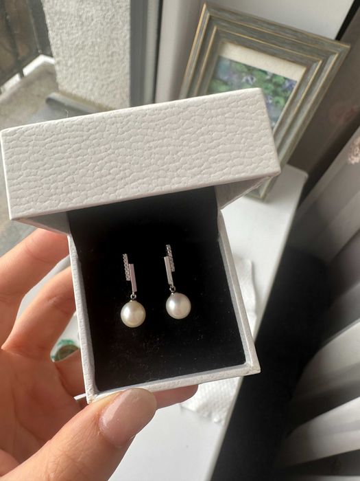 Cercei cu perle naturale 7–7,5 mm + argint 925