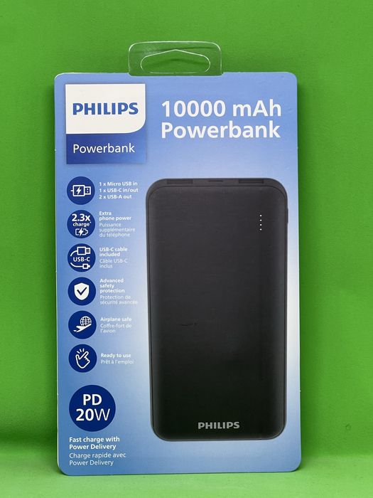 Baterie externa Philips, 10000 mAh, USB, Negru