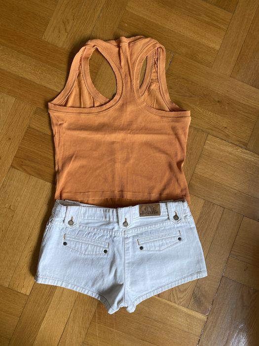 Tinuta Mango jeans scurti alb murdar si maiou 36-38