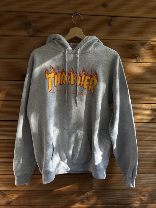 Оригинален Thrasher Flame Logo Hoodie Grey (Размер L) / Skatewear