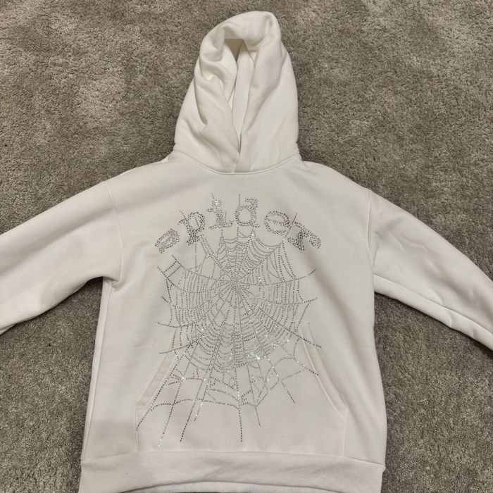 Hanorac Spider alb cu strasuri (rhinestone)