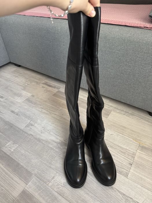 Ботфорты кожаные, чёрные (европейская зима)