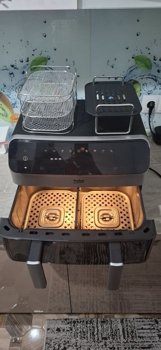 Friteuza cu aer cald dubla BEKO ExpertFry FRL6488, 9.5l, 2400W, negru-argintiu
