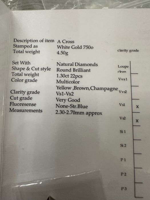18к златен кръст с цветни диаманти.