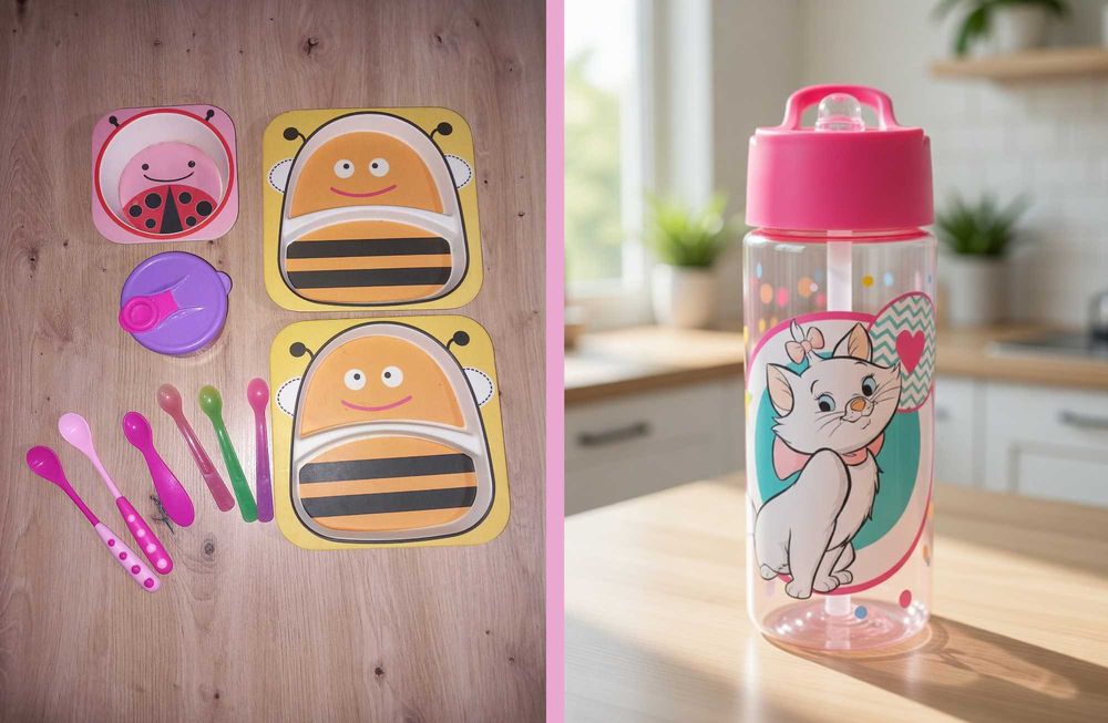 Детски бамбукови съдове / шише с твърда сламка