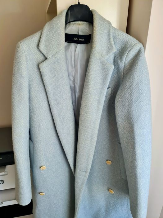 Палто Zara, кожен елек и блуза в бежово