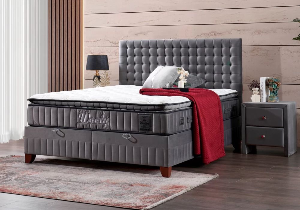 Тапицирано легло Wooly Платинено Сиво с луксозен матрак