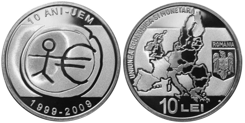 Moneda BNR 10 lei argint Uniunea Economica Euro gradata NGC PF 69