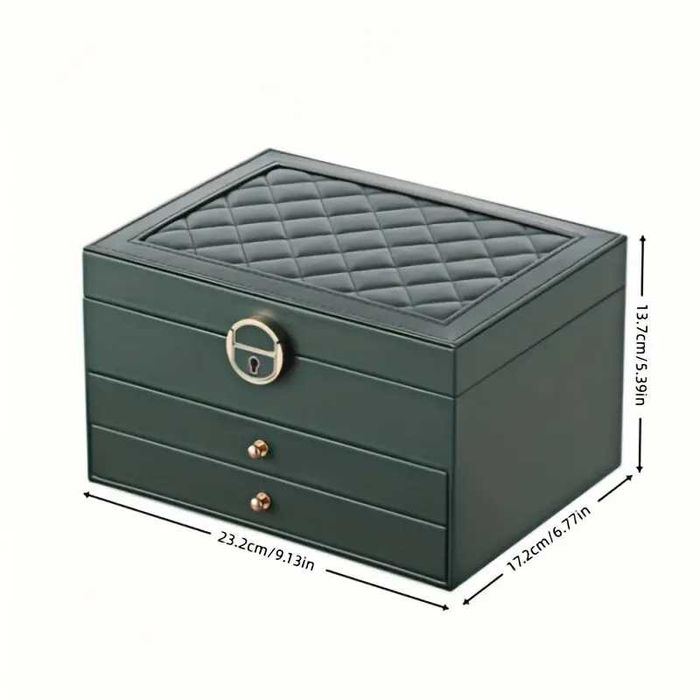 Голяма кожена кутия за бижута с много отделения черна - 7 вида