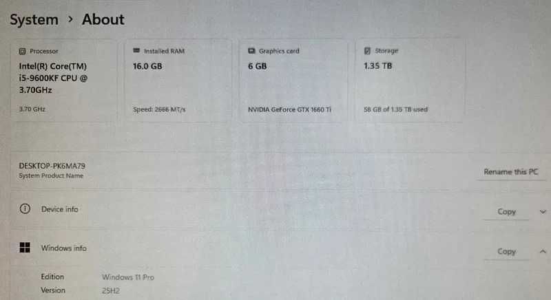 PC gaming, i5 9600KF, GTX 1660 Ti 6GB, 512GB SSD SATA + 1TB HDD, 16GB DDR4