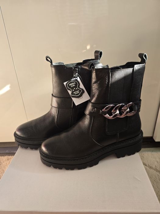 Ghete Chelsea cu lanț din piele naturala