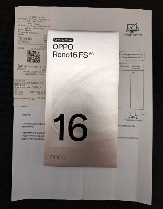 НОВ OPPO Reno16 FS 5G 512GB – Пълен комплект с 24 месеца гаранция и касова бележка