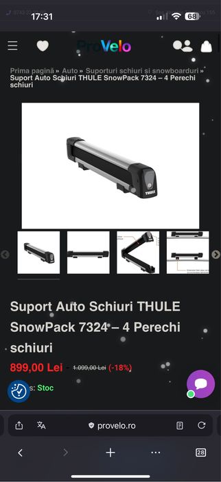 Vand suport auto ski Thule Snowpack 7324 - 4 perechi - Sigilat