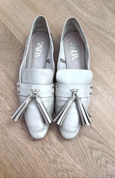 Mocasini damă Zara din piele naturală crem cu franjuri – mărimea 39