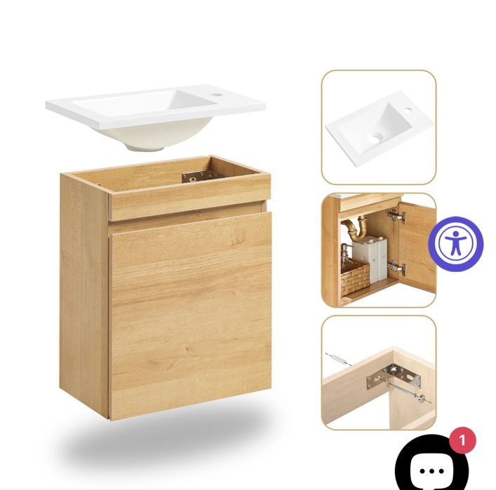 Set mobilier baie suspendat cu lavoar si oglinda-finisaj natur