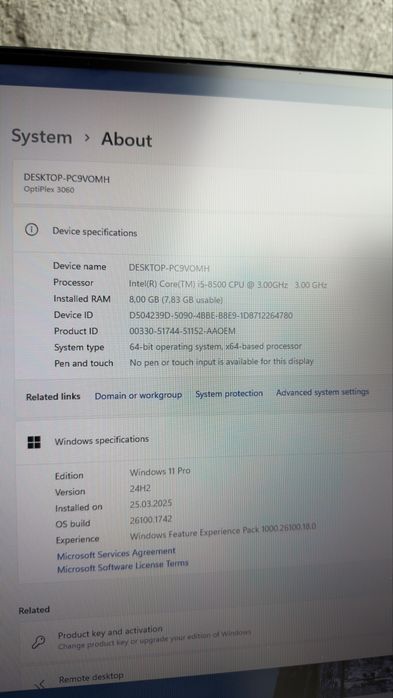 Desktop Dell Optiplex 3060 i5/8GB/256GB nvme