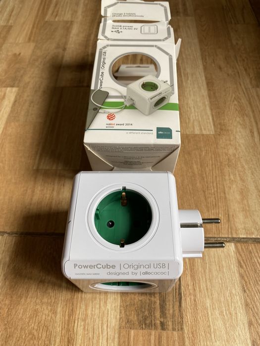 Priza HOME PowerCube Original, 4 prize, 2 x USB, alb Noi,sigilate