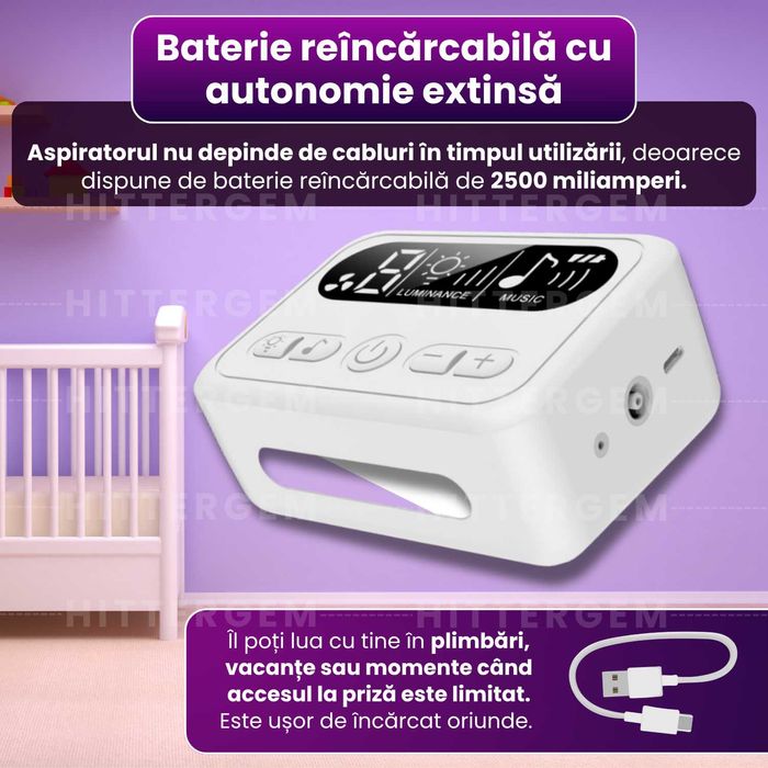 Aspirator nazal silentios, rezervor mare, 9 trepte, melodii calme