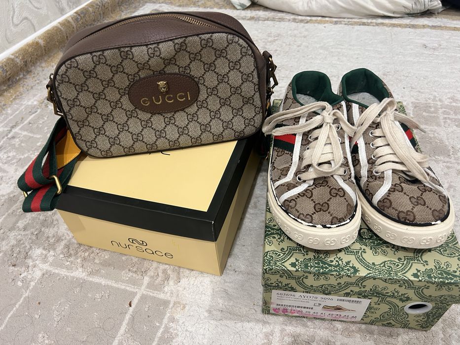 Гуччи кеды мен сумка натуральная кожа!