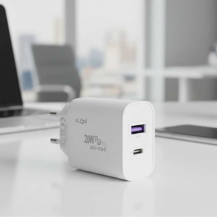 Адаптер за бързо зареждане KLGO PD-300, USB-A/USB-C, FAST CHARGING 20W