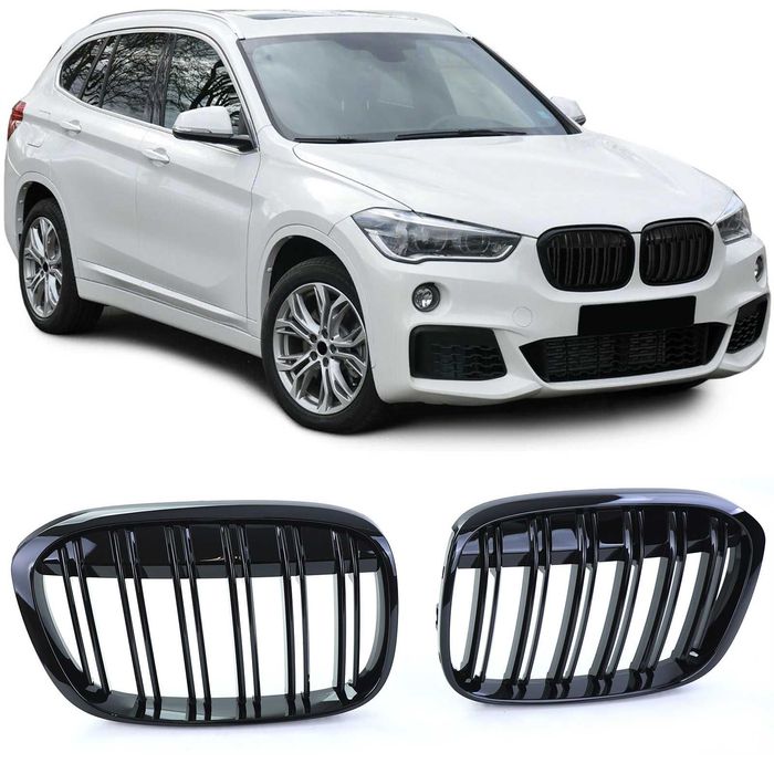 Grile Nari Duble M BMW X1 F48 2014-2019 / E84 2009-2015, Negru Lucios