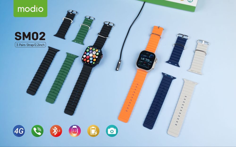 Modio Sm02 Смарт-часы Камера Sim-карта 4g Три 3 пары ремешка