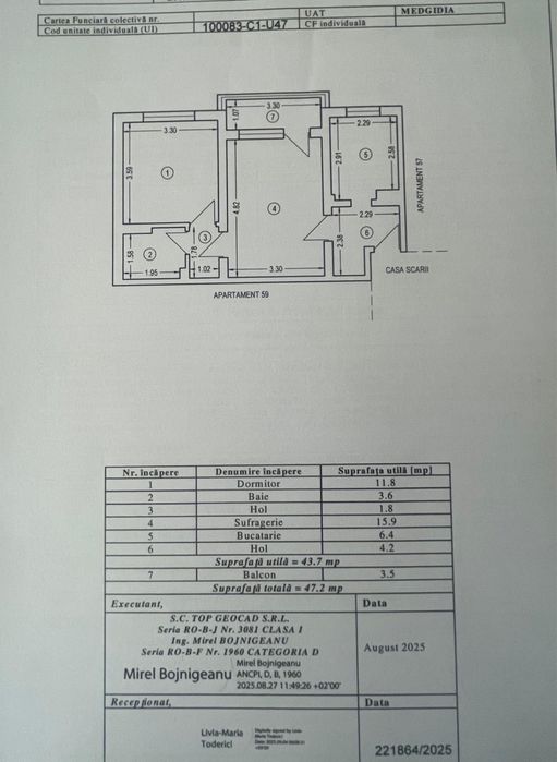 Apartament 2 camere semi-decomandat | Medgidia, Catanga | Etaj 4/4 | Centrală proprie