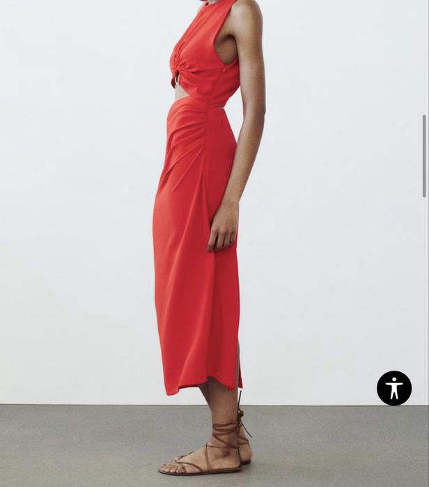 Червена дълга рокля Zara с цепка