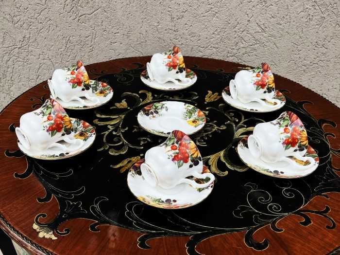 Elegant serviciu pentru cafea-Royal Albert-buchete florale-cirese-marcat-Anglia