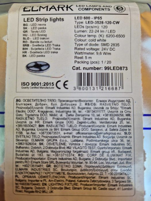 Banda LED SMD3528 24VDC 9,6W/m IP65 alb rece