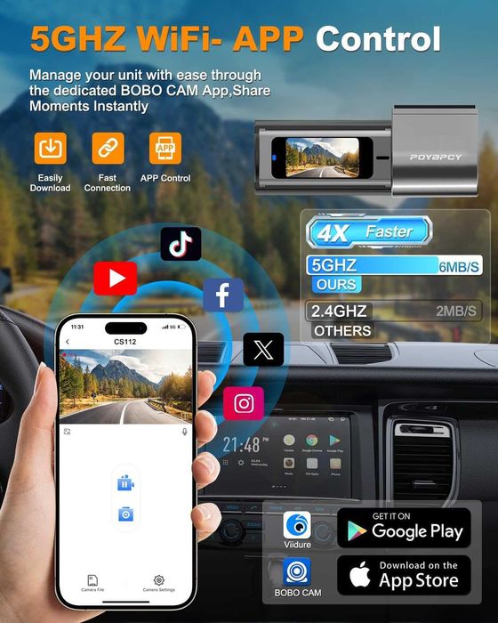 Видеорегистратор за автомобили, преден и заден, 5GHz ,WiFi