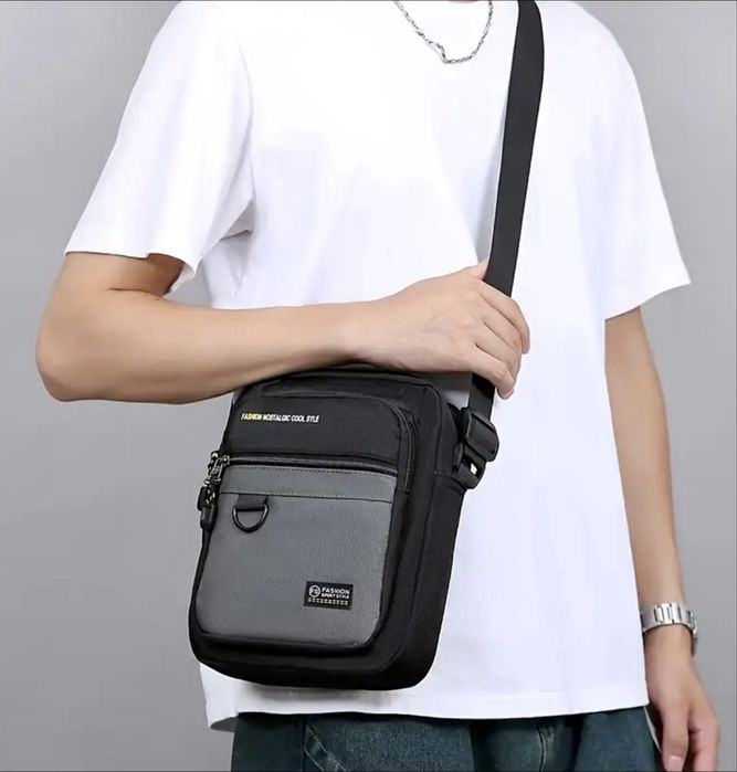 Мъжка удобна и универсална чанта с презрамки/Черен найлон -15%Промоция