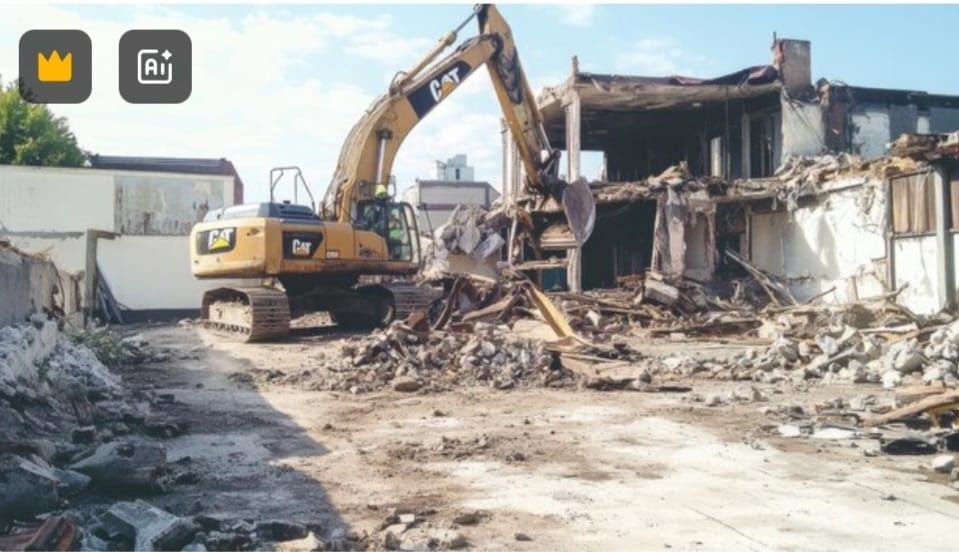 Снос домов. Демонтаж экскаватор.