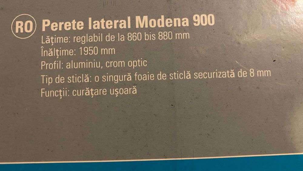 Paravan Dus Walk-in Basano Modena 900, Sticla 8mm, NOU (90x195 cm)