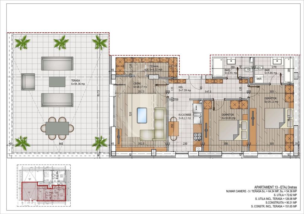 Apartament 3 camere decomandate cu Terasa Comision 0