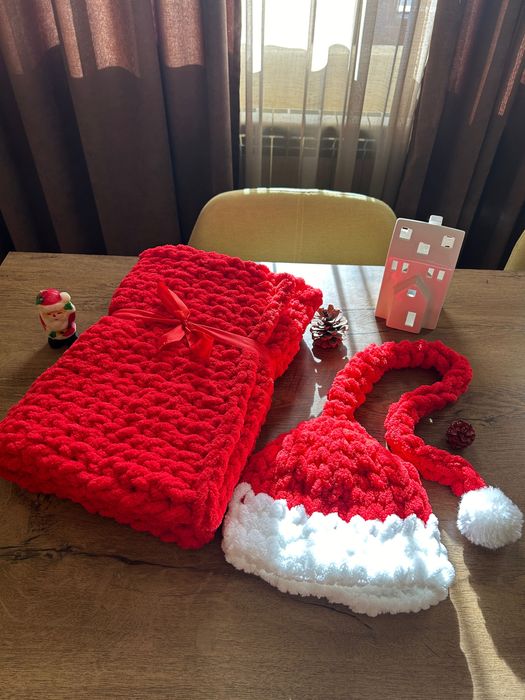 Ръчно плетено бебешко одеало подарък за коледа погача  Ализе Пуфи